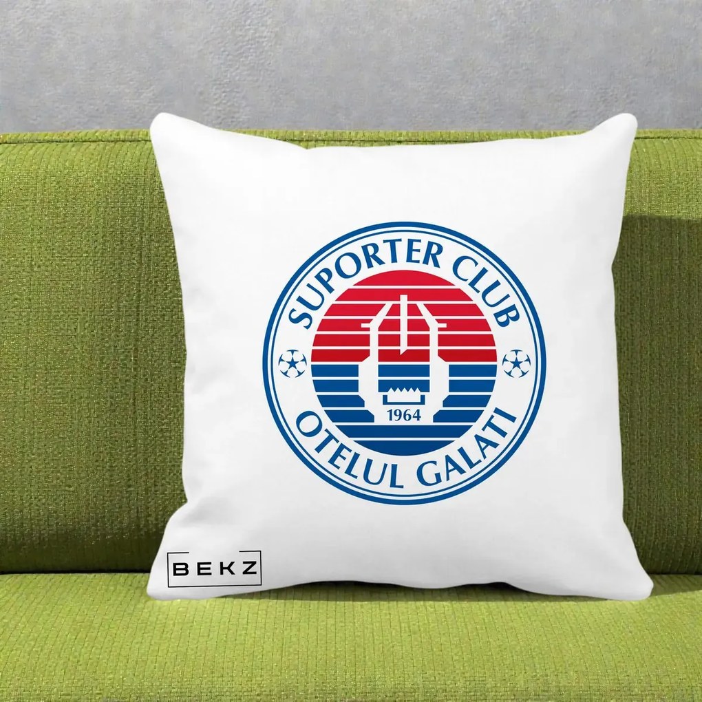 Perna Personalizata Otelul Galati Suporter Club 1964, 40x40 cm, Alba Mata, Husa Detasabila, Perna Inclusa, BEKZ®