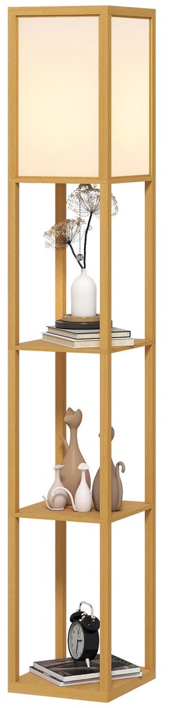 HOMCOM Lampă de Podea cu Rafturi de Depozitare Soclu E27 pentru Living Dormitor Birou Natural | Aosom Romania