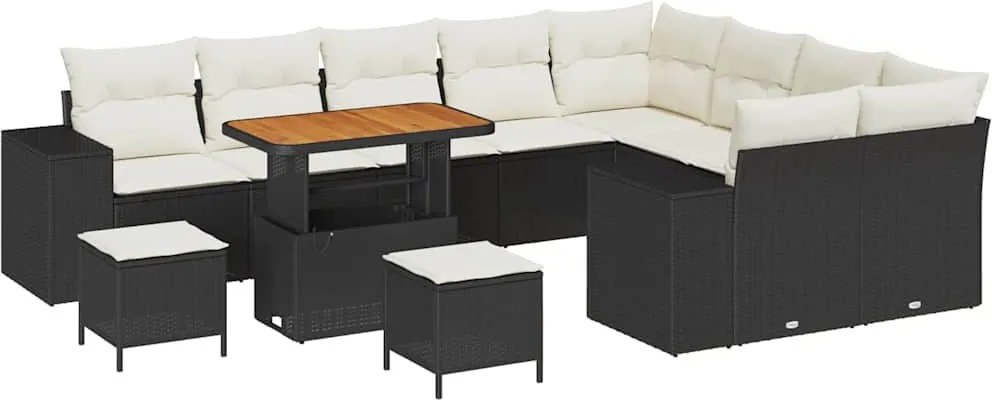 vidaXL Set de canapele pentru grădină cu pernă 12 pcs Negru și Crem