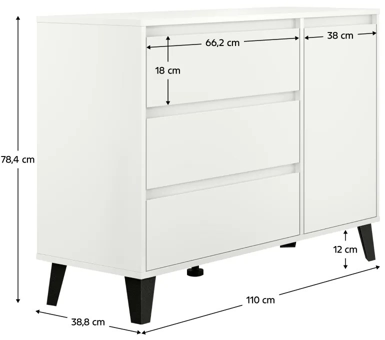 Comoda BOGAN 1D3S, albă