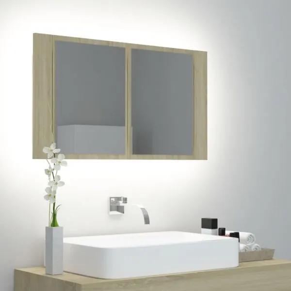 VidaXL Dulap de baie cu oglindă și led, stejar sonoma, 80x12x45 cm