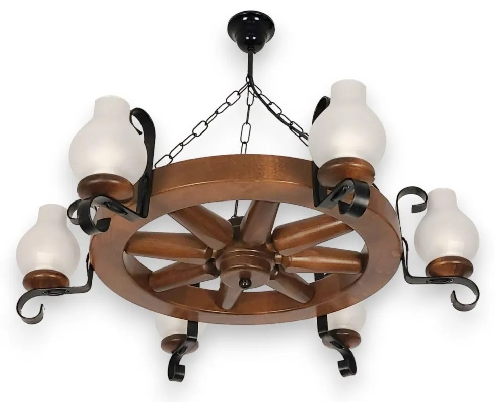 Candelabru rustic fabricat manual din lemn Roata 6L