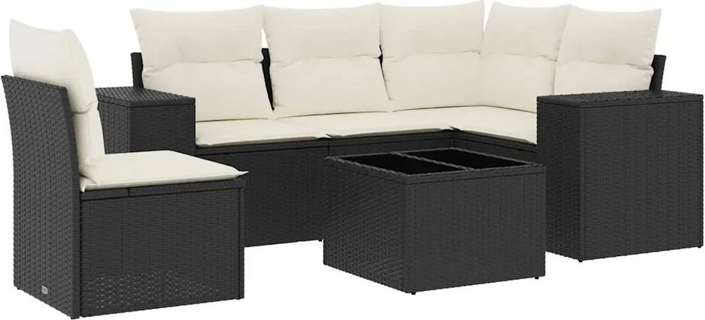 vidaXL Set mobilier de grădină cu perne, 6 piese, negru, poliratan