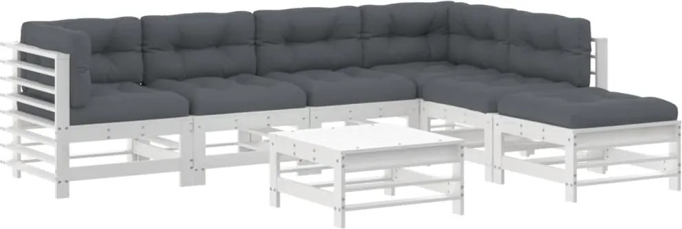 vidaXL Set mobilier de grădină cu perne, 7 piese, alb, lemn masiv