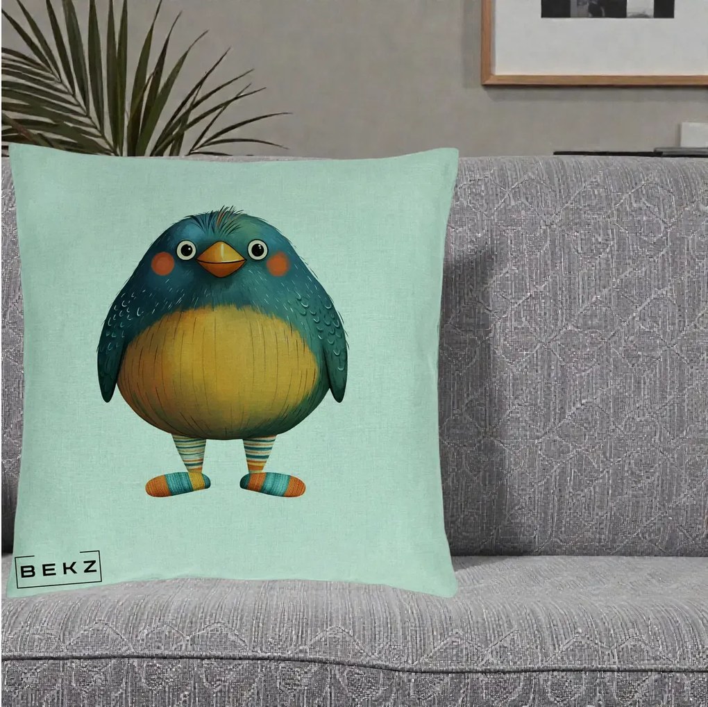 Perna Decorativa Pasare Teal cu Sosete Dunghi, 40x40 cm, Verde Menta, Husa Detasabila, Perna Inclusa, BEKZ®