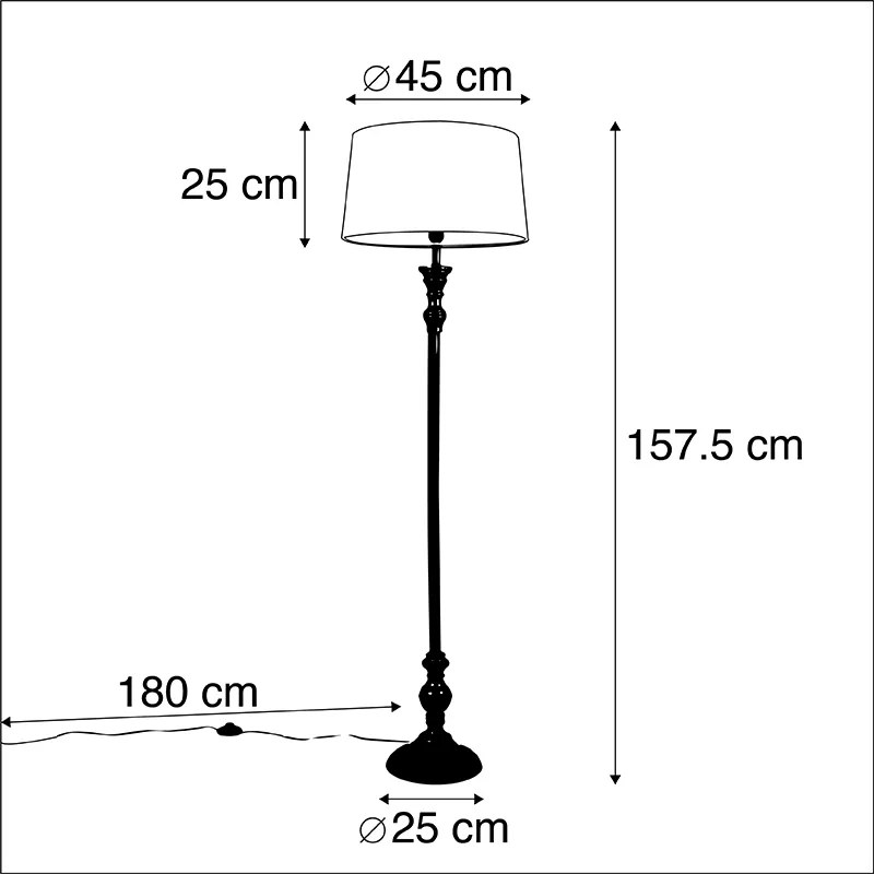 Lampă de podea cu abajur din bumbac negru cu auriu 45 cm - Classico