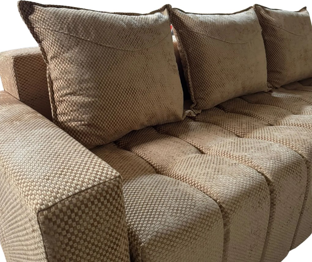 Canapea ZARA extensibila, 3 locuri, cu lada de depozitare, stofa bej auriu , 220x95x80 Bej Auriu, Stofa, 220 cm