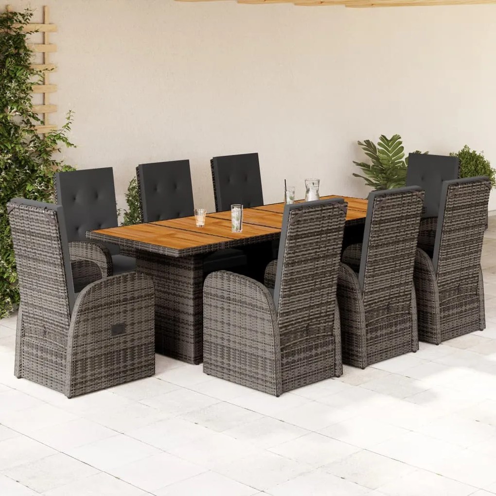 3277595 vidaXL Set mobilier grădină cu perne, 9 piese, gri, poliratan