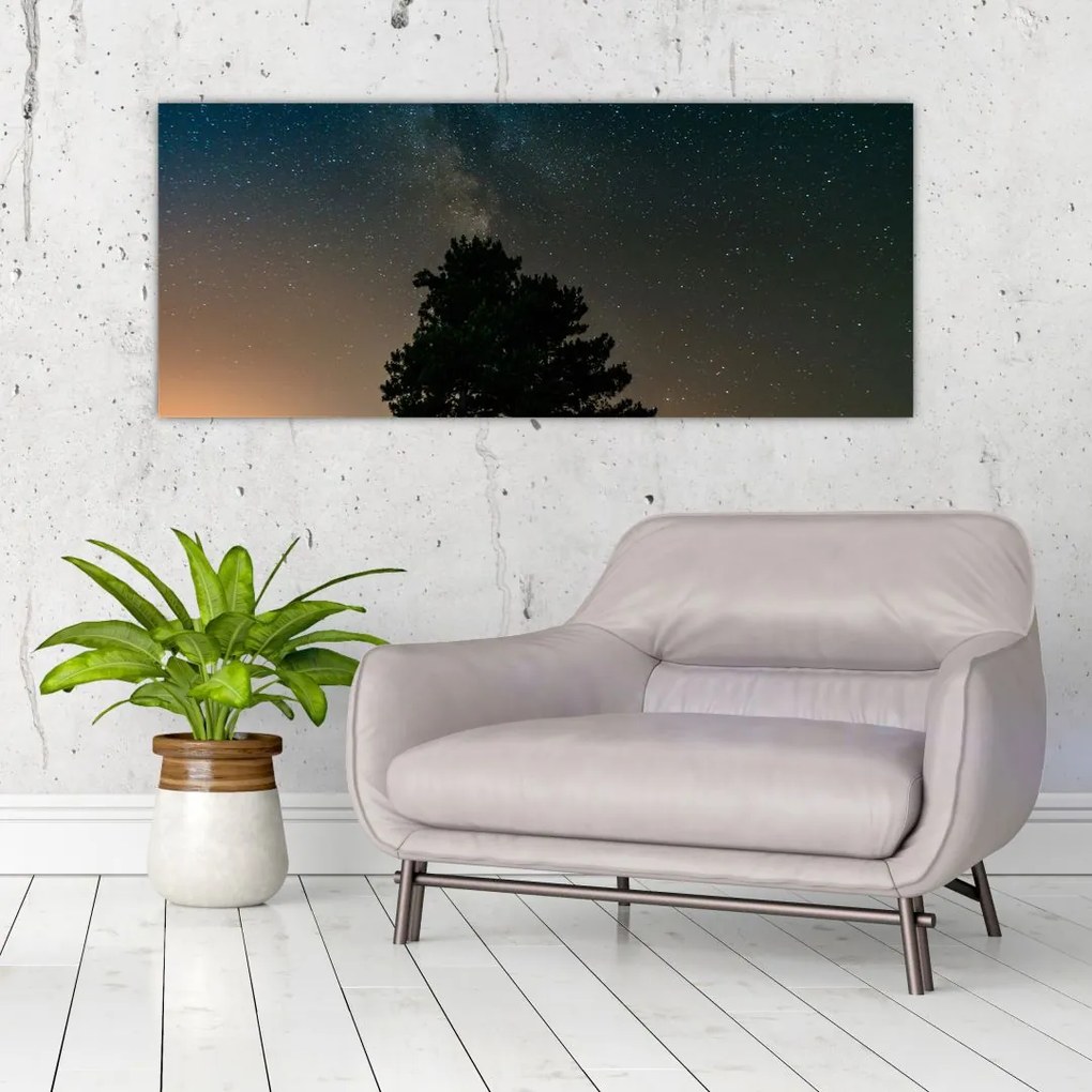 Tablou cu cerul nocturn și copaci (120x50 cm)