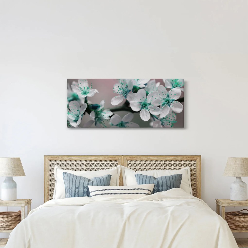 Tablou cu floare - turcoaz (120x50 cm)