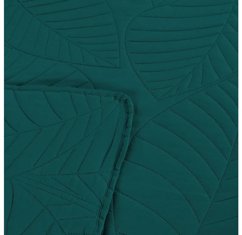 Cuvertura turcoaz pentru pat cu model LEAVES Dimensiune: 200 x 220 cm