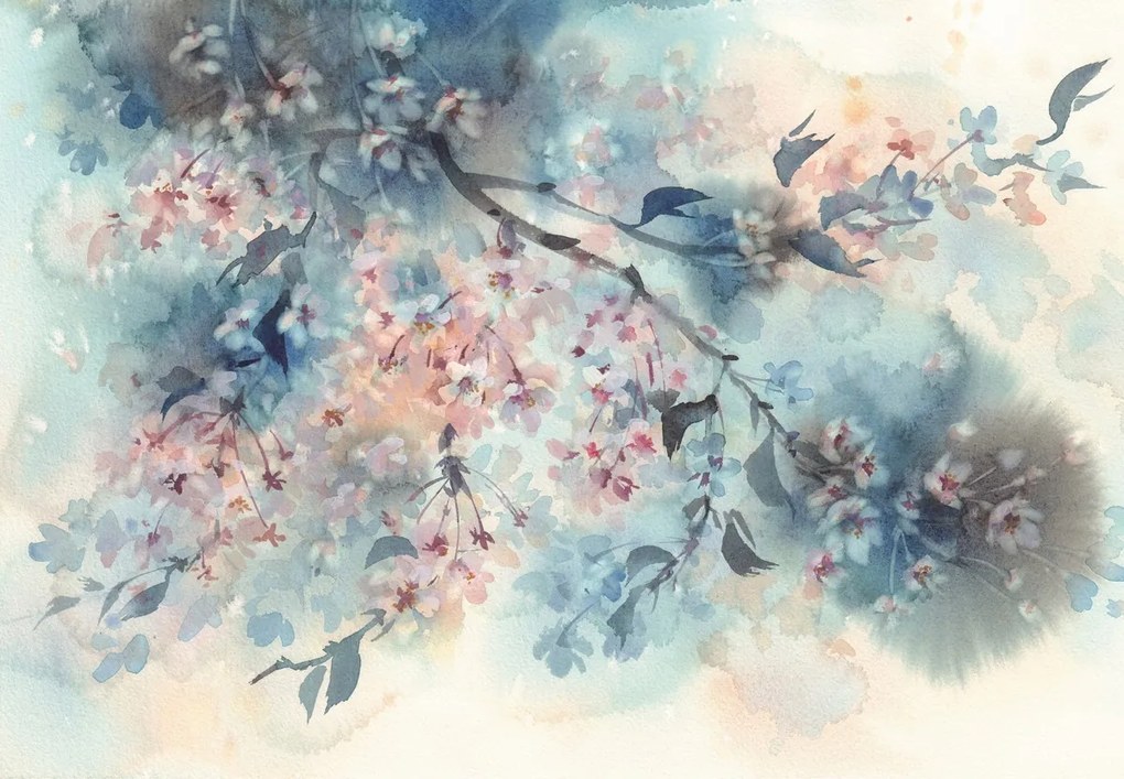 Fototapet - Flori de cireș cu efect de acuarelă (147x102 cm)