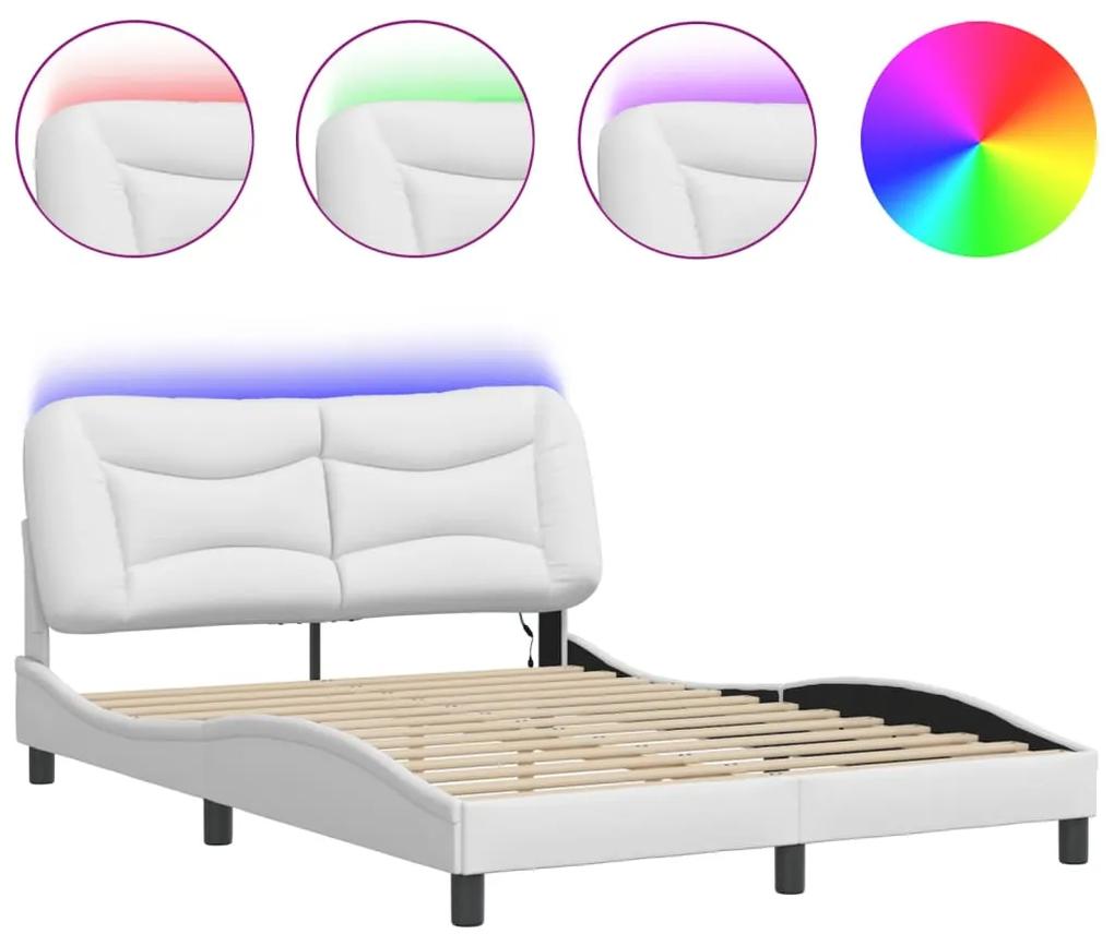 3213928 vidaXL Cadru de pat cu lumini LED, alb, 140x190 cm, piele ecologică