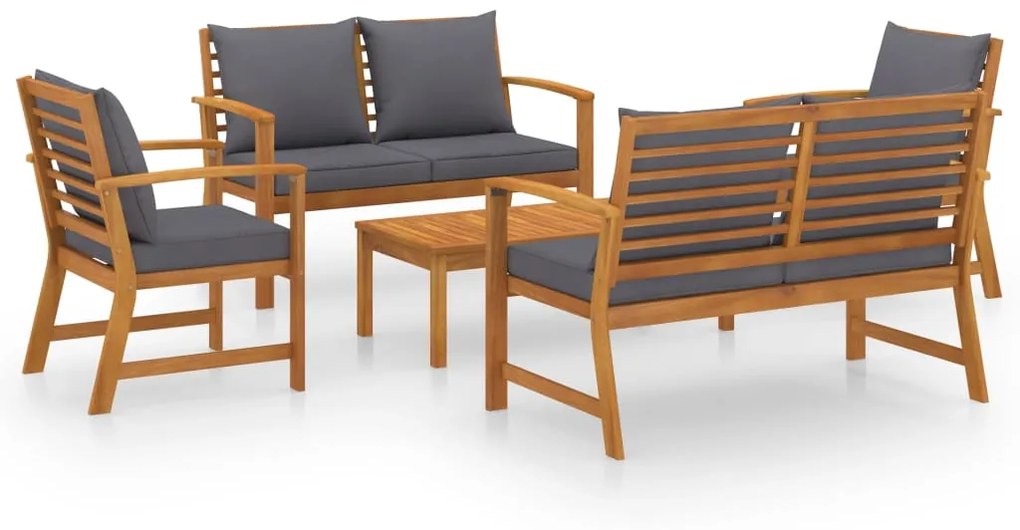 3057787 vidaXL Set mobilier de grădină cu perne, 5 piese, lemn masiv acacia