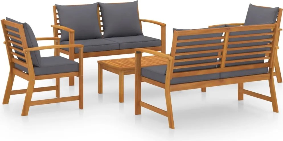 vidaXL Set mobilier de grădină cu perne, 5 piese, lemn masiv acacia