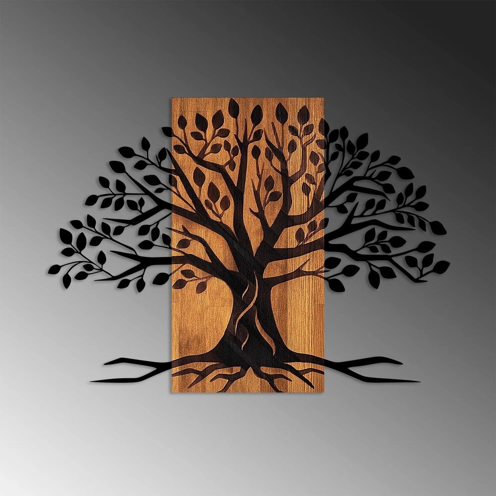 Decoratiune perete 899SKL2463, stejar/negru, lemn/metal, 79x58 cm