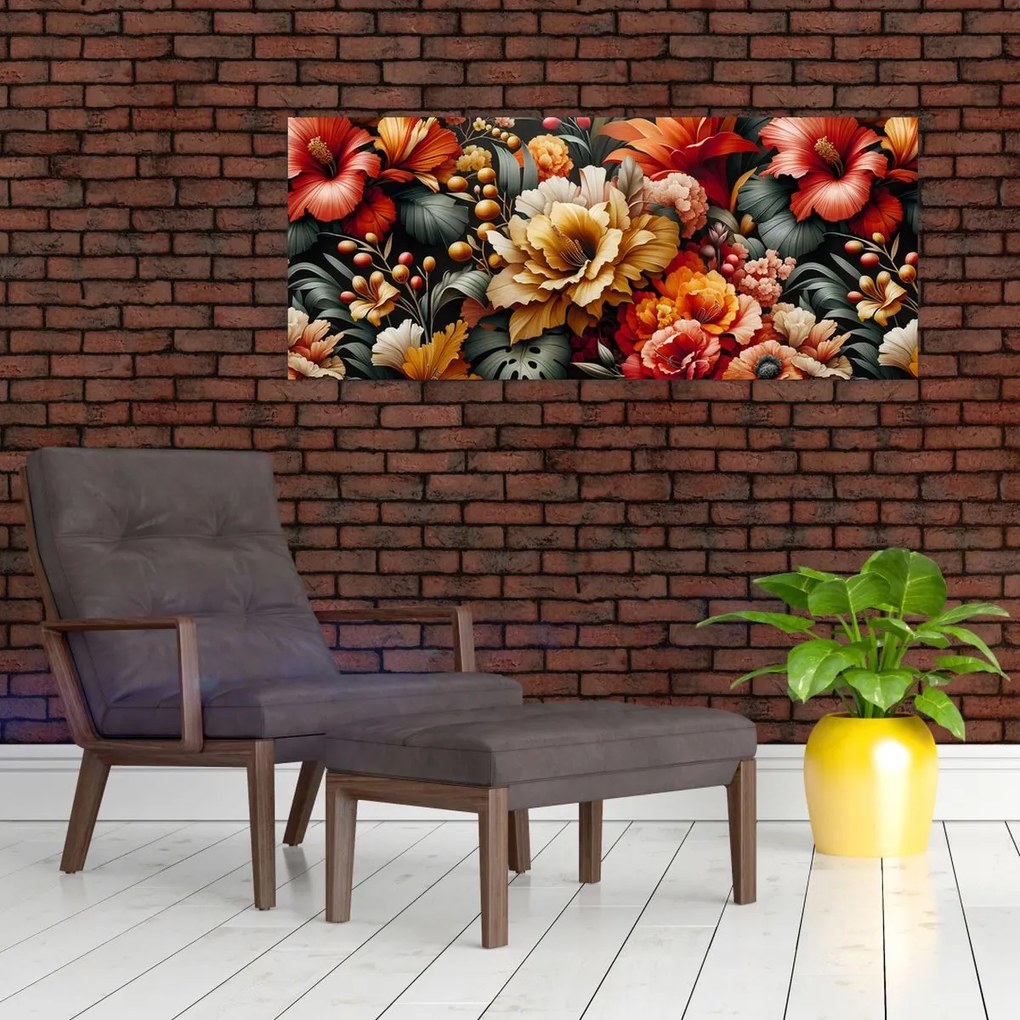 Tablou - Flori portocalii și roșii (120x50 cm)