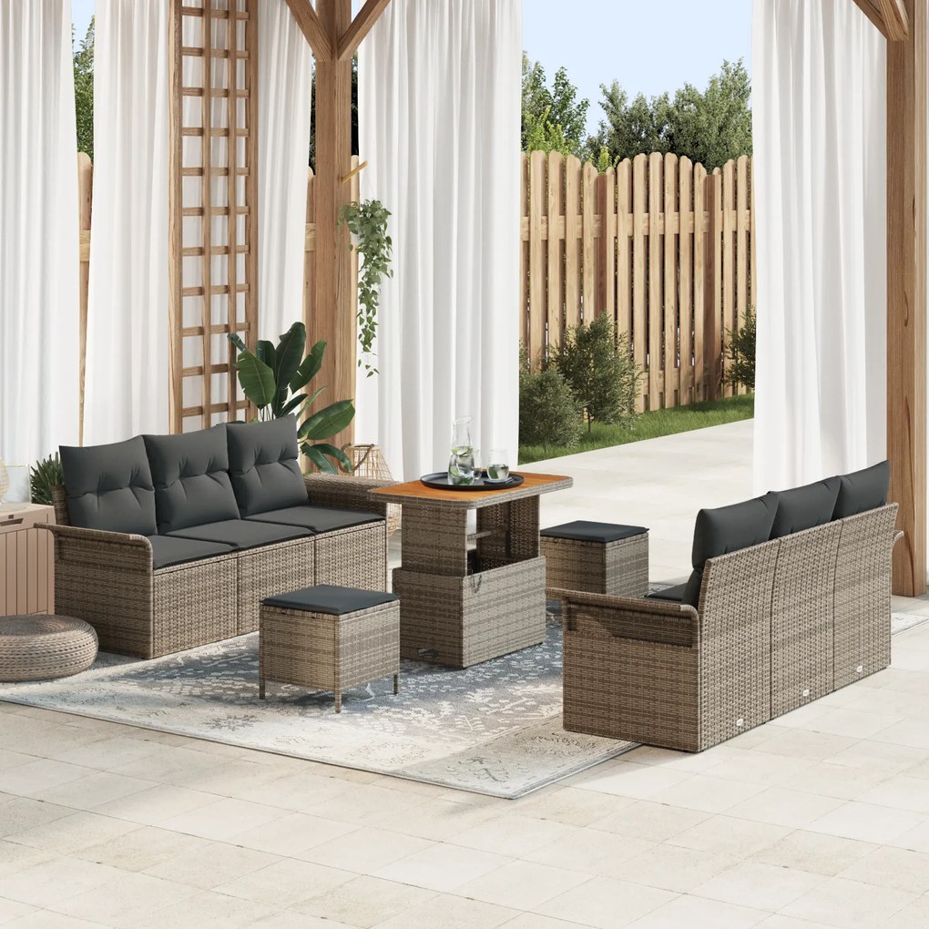 vidaXL Set de canapele pentru grădină 9 pcs Gri poliratan
