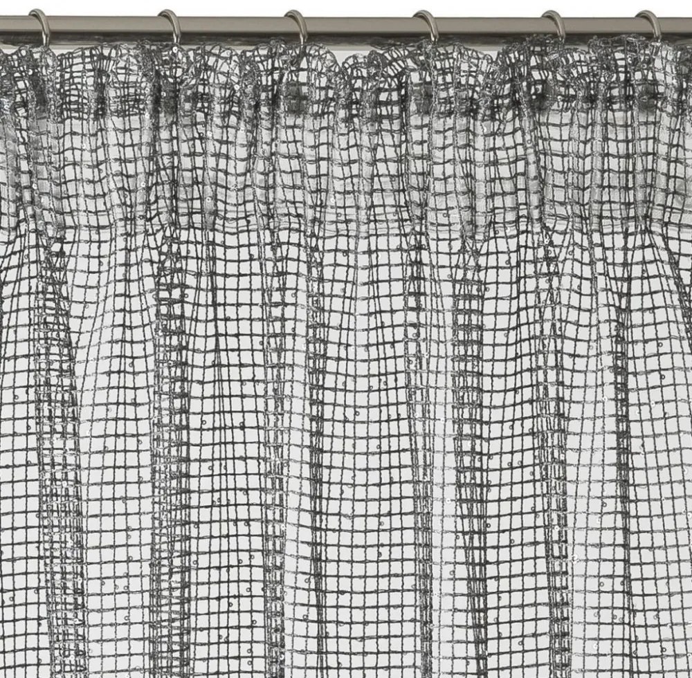 Draperie gri originală cu paiete și agățare pe bandă încreţită