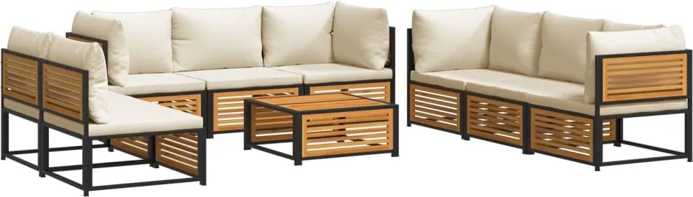 vidaXL Set de canapele de grădină cu perne, 9 piese, lemn masiv acacia