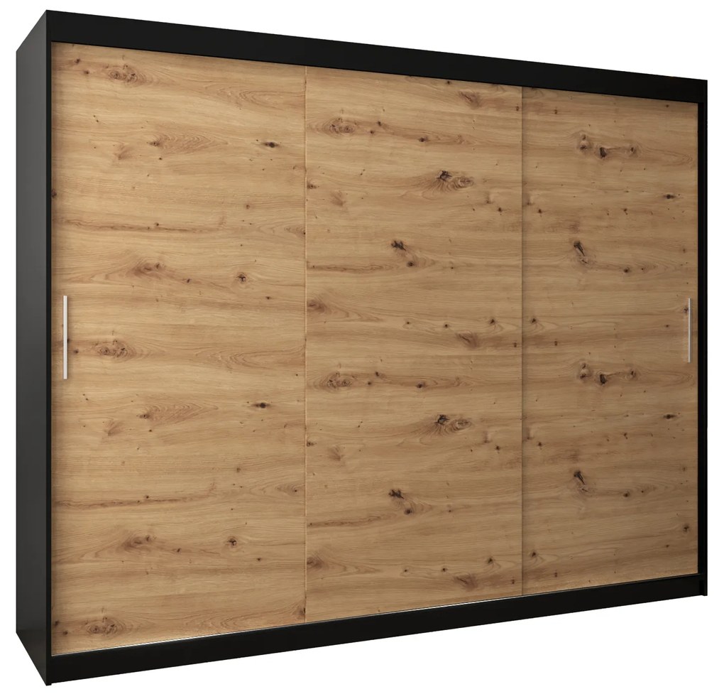 Dulap de haine 250 cm Toki (negru mat + stejar artisan). 1064865