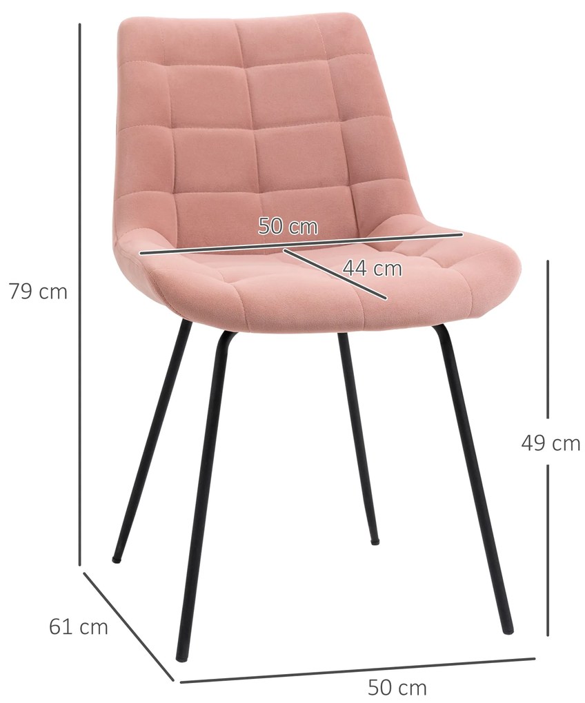 HOMCOM Set de 2 Scaune de Dining Scaune Accent Scaune de Bucatarie, Design Retro, Aspect de Catifea, 50 cm x 61 cm x 79 cm, Roz | Aosom Romania