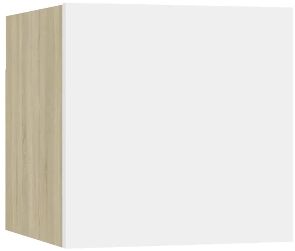 Noptiera, alb, 30,5x30x30 cm ,stejar Sonoma, PAL 1, alb si stejar sonoma
