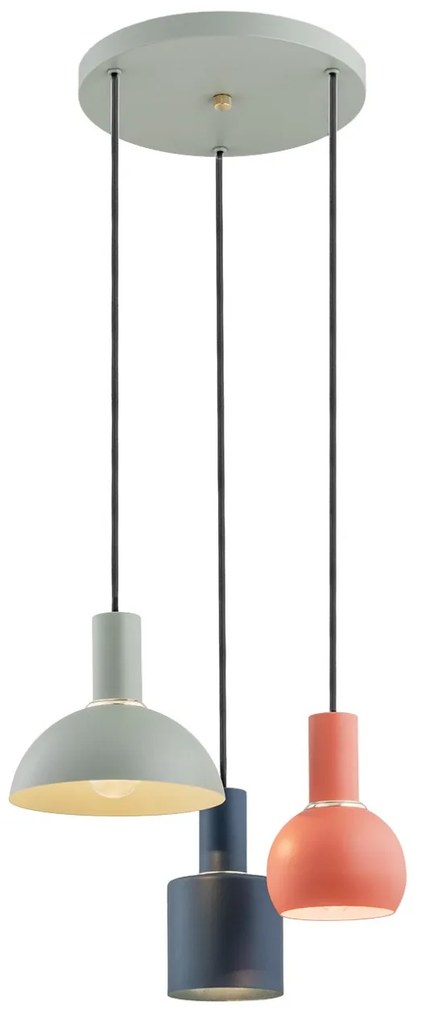 Lustra cu 3 pendule design minimalist SINES mixt negru/salvie/coral