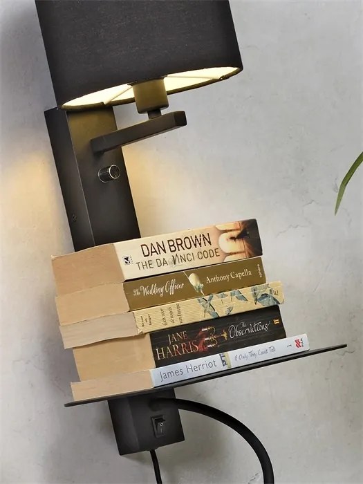 Aplica cu raft, reader LED, mufa USB si abajur textil alb Florence