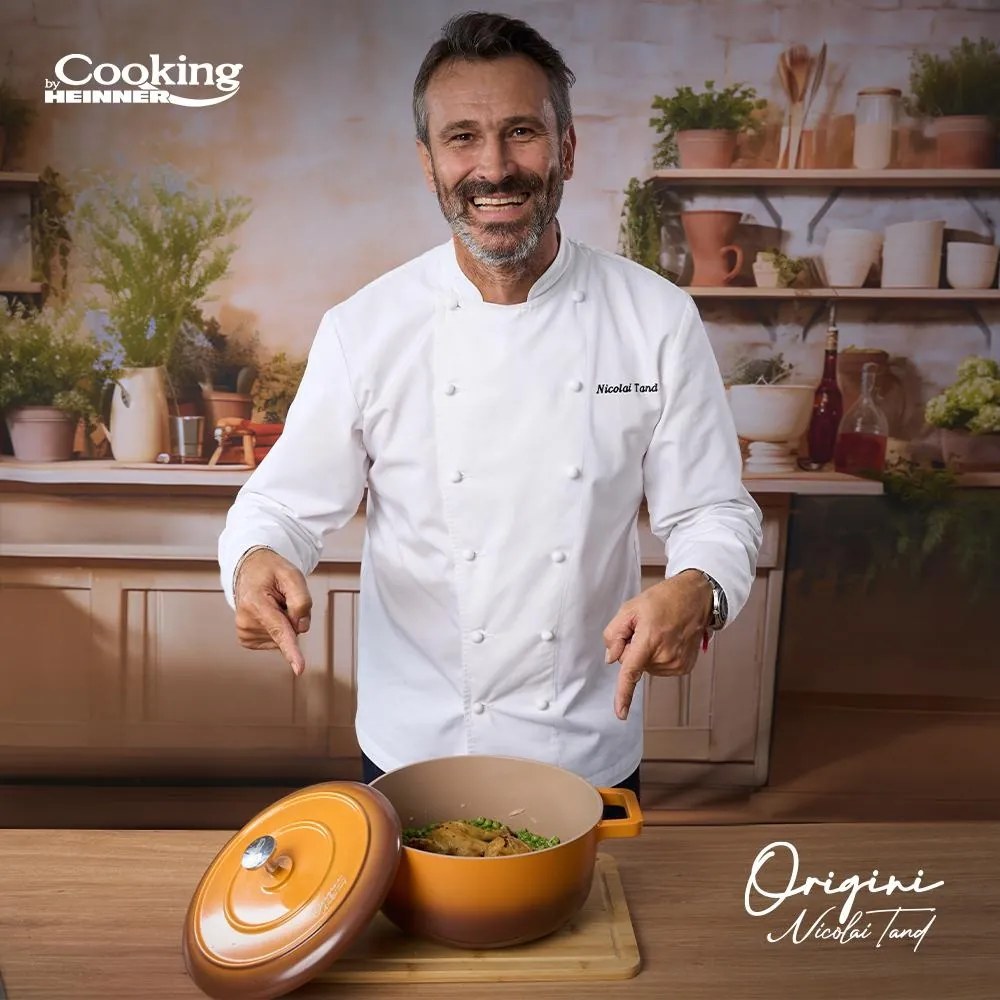 Oală din aluminiu turnat cu capac 26x12.5 cm, 5.8L – Cooking by Heinner, Colecția Origini by Nicolai Tand HR-BJK-C26, cu distribuție uniformă a