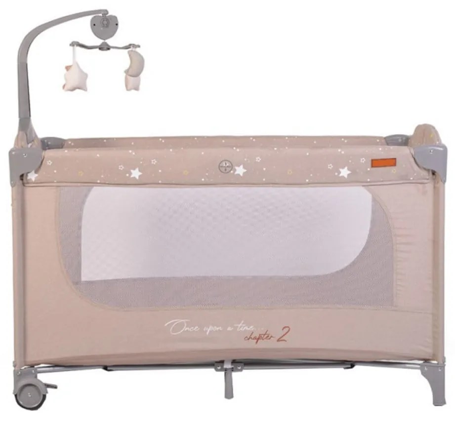 Patut pliant transformabil in tarc copii NOVOKIDS™ Onceuponatime NEST, 62X125 cm, 2 Niveluri, Jucarie Carusel muzical, Fermoar acces lateral, Bej