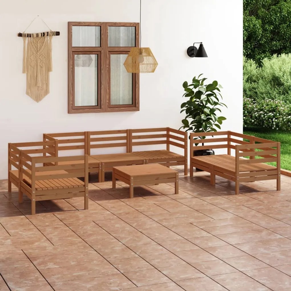 Set mobilier de gradina, 8 piese, maro miere, lemn masiv de pin maro miere, 1