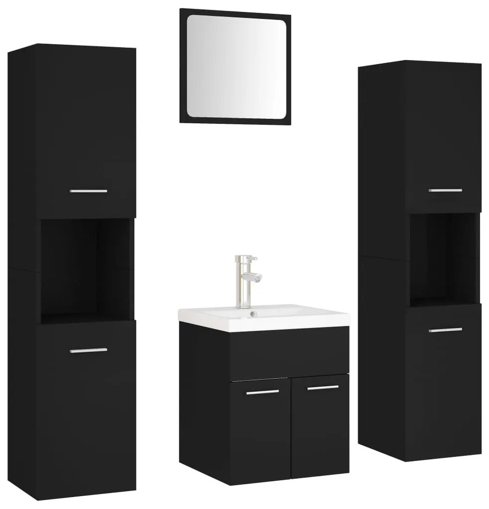 3071487 vidaXL Set mobilier de baie, negru, lemn prelucrat