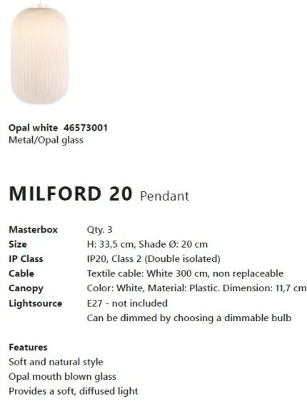 Pendul design scandinav Milford 20 alb opal