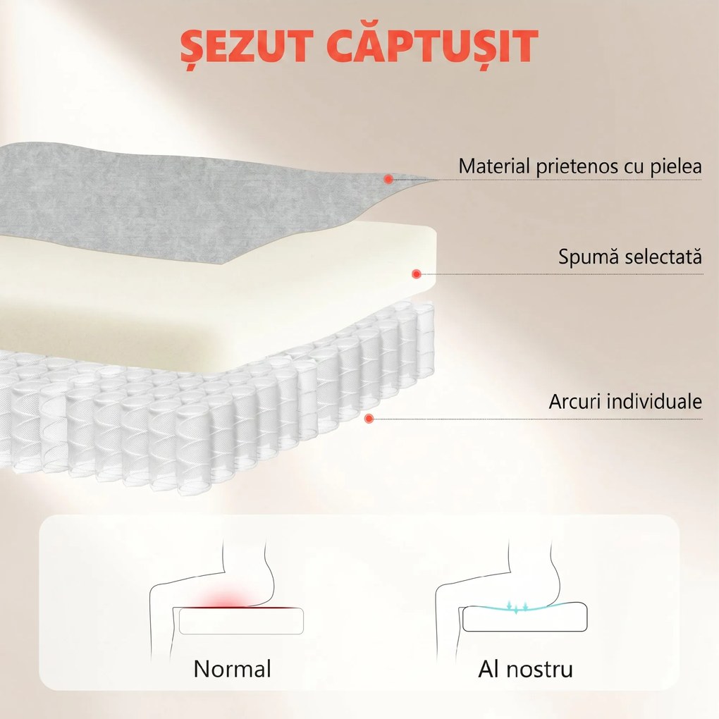 Scaun Ergonomic HOMCOM, Spătar Înalt, Tapițat în Catifea Imprimată, Cotiere Rabatabile, Alb Crem | Aosom Romania
