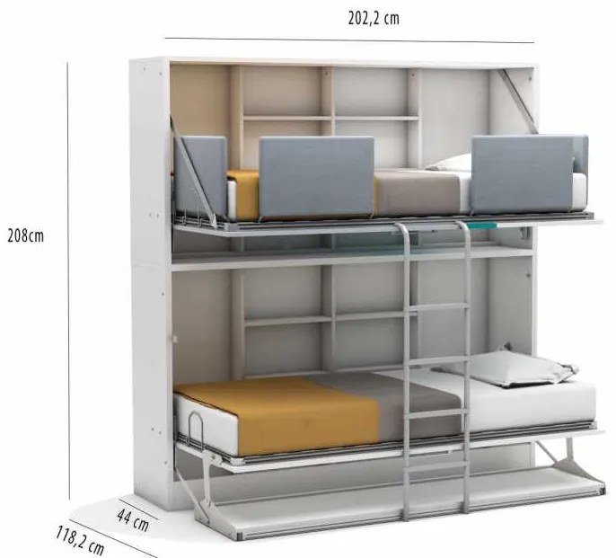 Pat rabatabil orizontal suprapus cu birou - smart bunk desk (90x190)