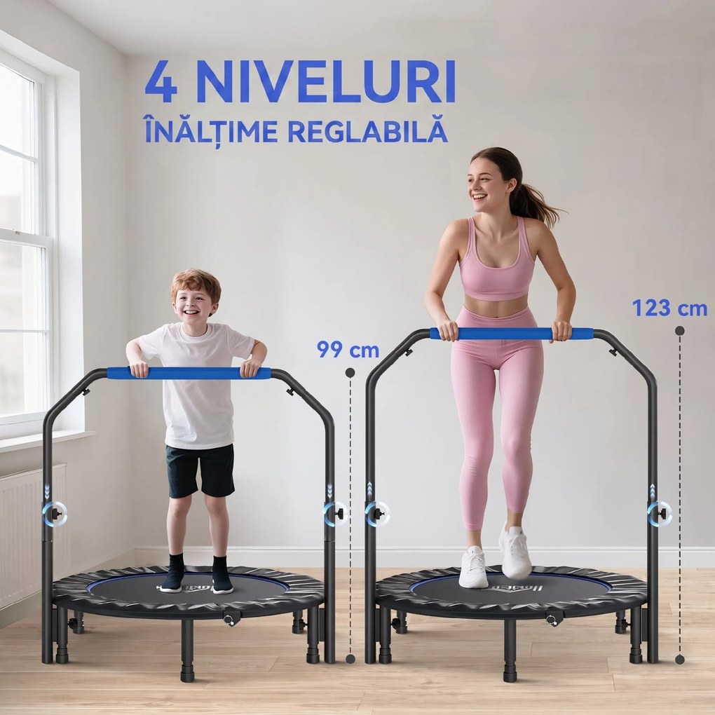 HOMCOM Mini Trampolin Fitness Pliabil de 45" cu Mâner Reglabil din Spumă, Albastru | Aosom Romania