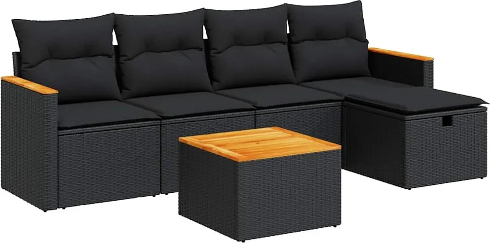 vidaXL Set mobilier de grădină cu perne, 6 piese, negru, poliratan