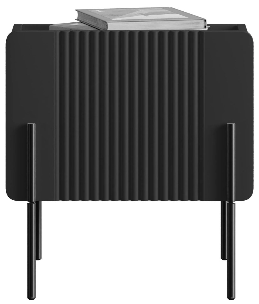 Noptieră Malmi 45 cm cu sertar - negru mat / picioare negre