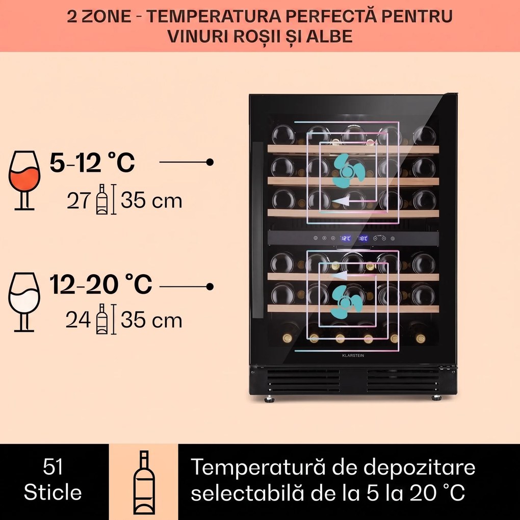 Klarstein Vinovilla 50 Duo frigider de vin cu două zone 53l 17 sticle ușă de sticlă cu 3 culori