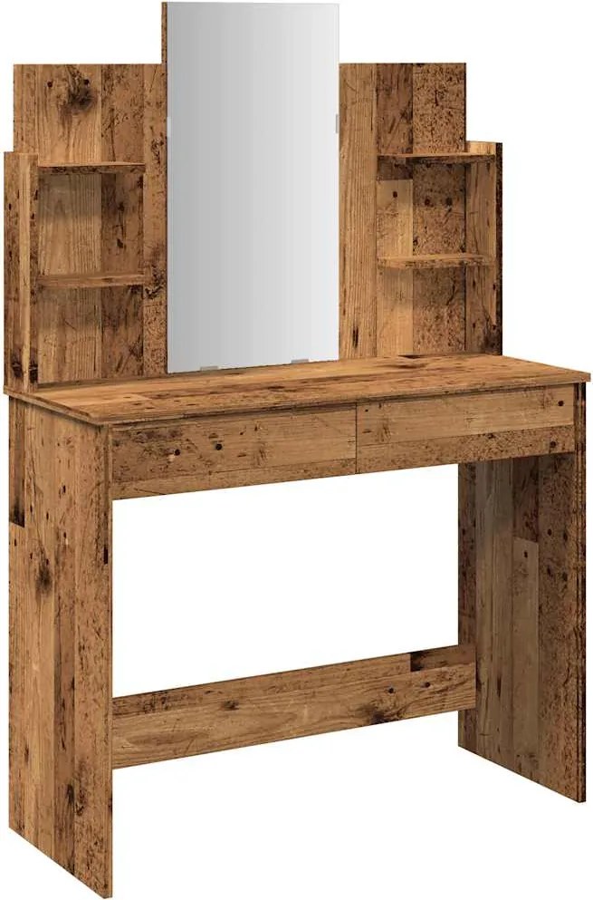 vidaXL Masa de toaleta cu oglinda lemn vechi 96x39x142 cm