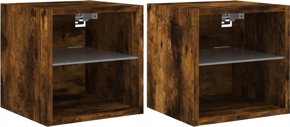 vidaXL Comode TV cu lumini LED, 2 buc., stejar fumuriu, 30x28,5x30 cm