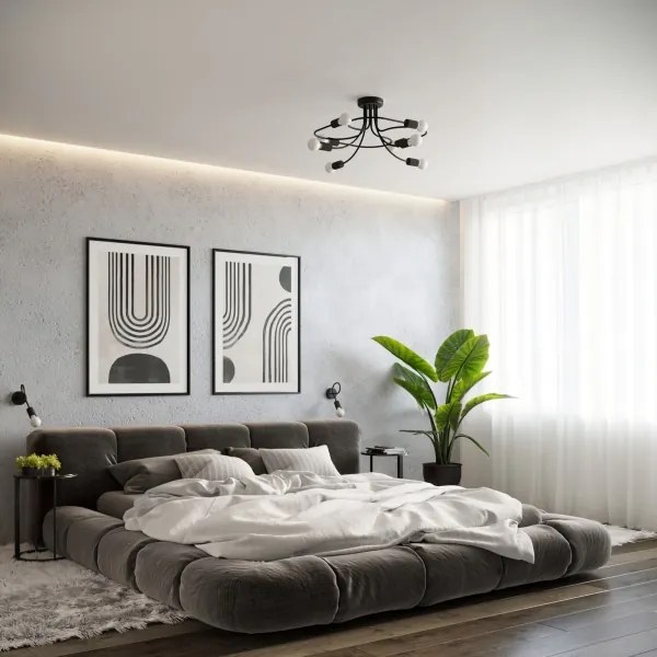 Lustră pe tijă Sollux SL.1457 LEVAR 8xE27/15W/230V negru