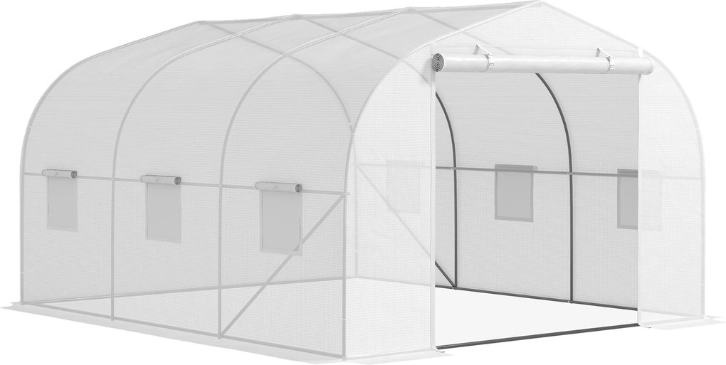Outsunny Seră Tunel pentru Grădină cu 6 Ferestruici și Ușă Rulantă, Seră pentru Grădină din Oțel, 3,5x3x2 m, Alb | Aosom Romania