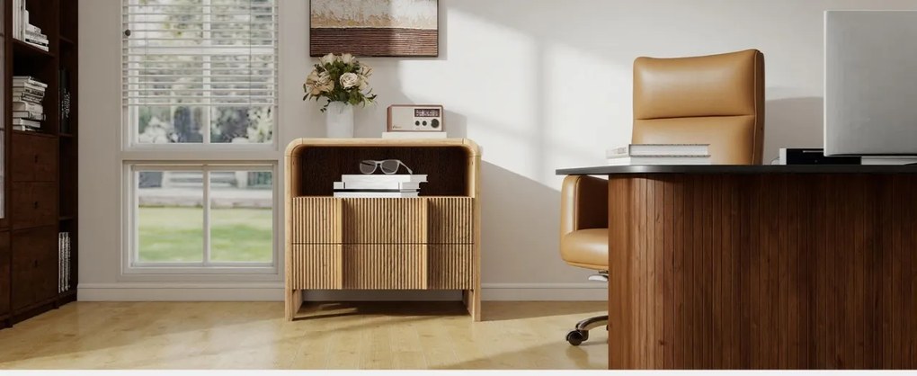 Set 2x Noptiere 55 x 40 x 60 cm, cu 2 sertare si raft, dormitor, Noptiere moderne cu Riflaj - NOM1