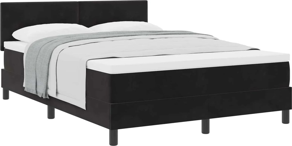 vidaXL Pat cu arcuri cu saltea cu headboard Negru 140 x 190 cm Catifea