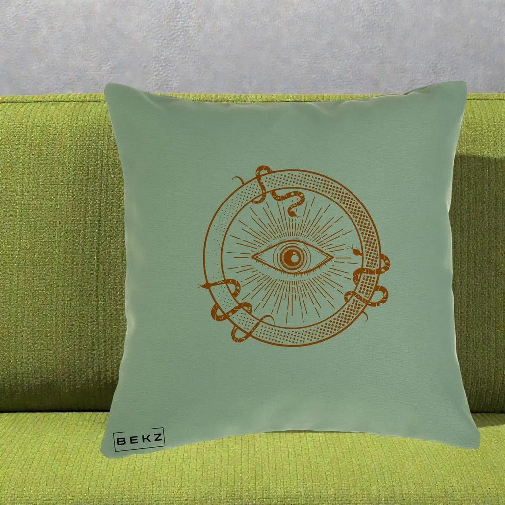 Perna Personalizata Ochiul Providentei Mistic Orange, 40x40 cm, Verde, Husa Detasabila, Perna Inclusa, BEKZ®