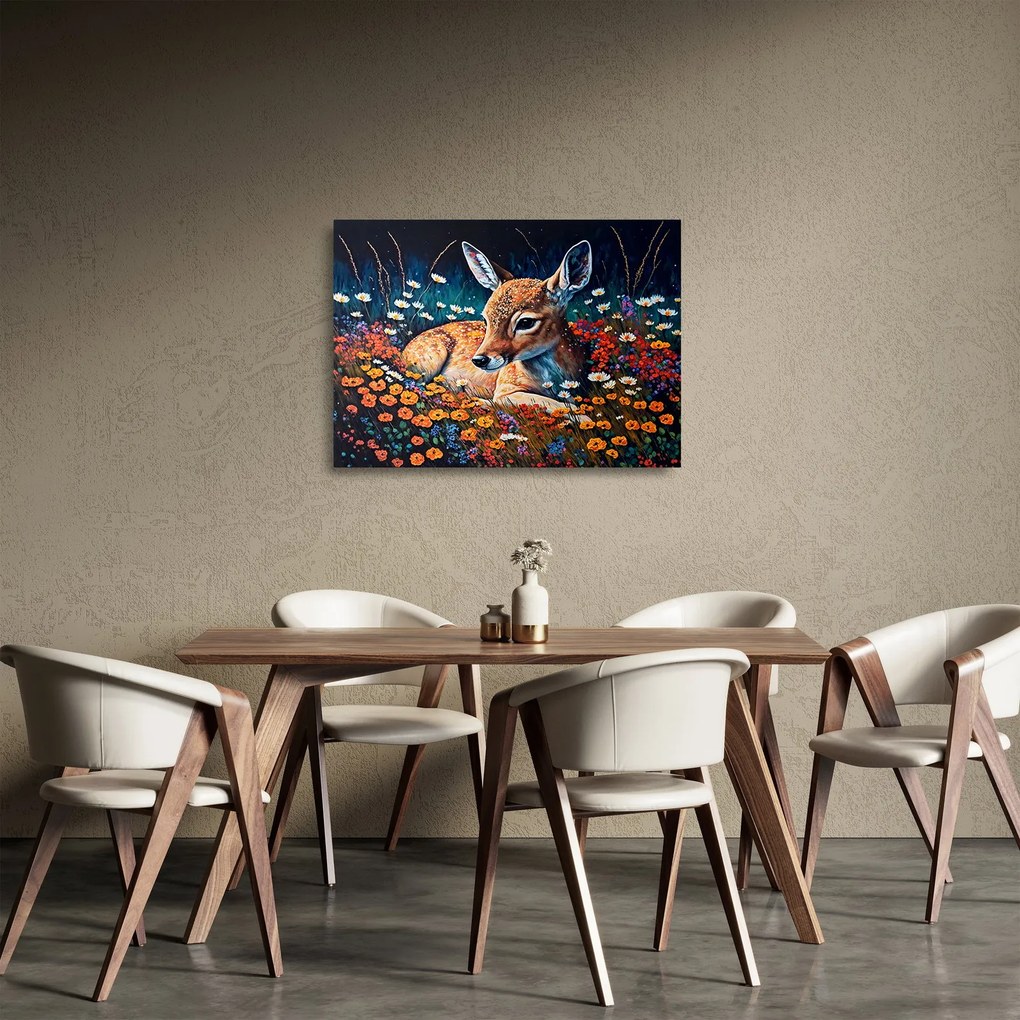 Tablou pe sticlă - Cerb pictat (70x50 cm)