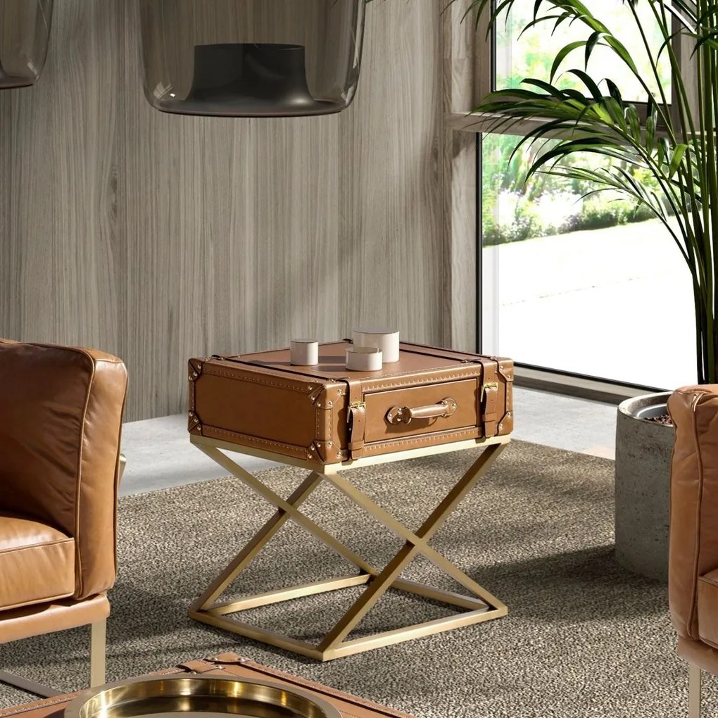 Masuta auxiliara LUX design italian Cowhide camel