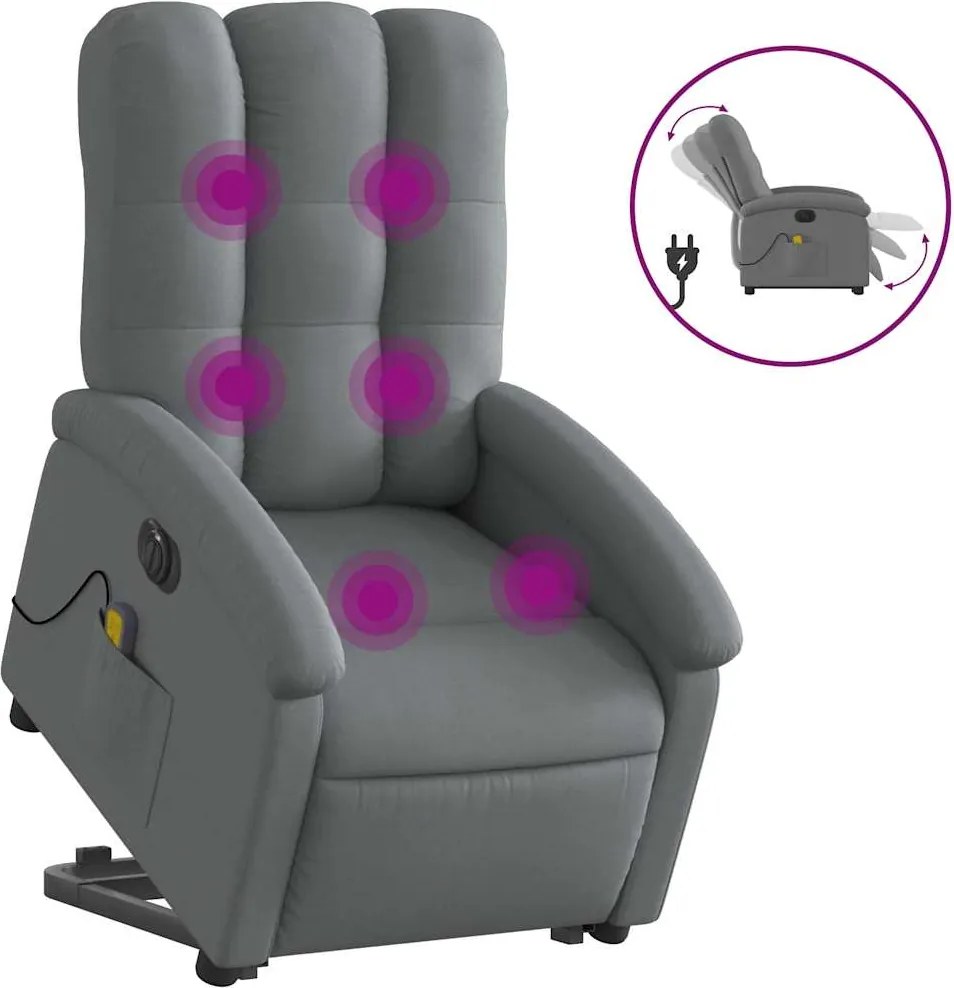 vidaXL Fotoliu electric masaj rabatabil cu ridicare, gri închis textil